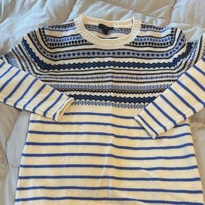 J. Crew Blue and Cream Patterned Sweater